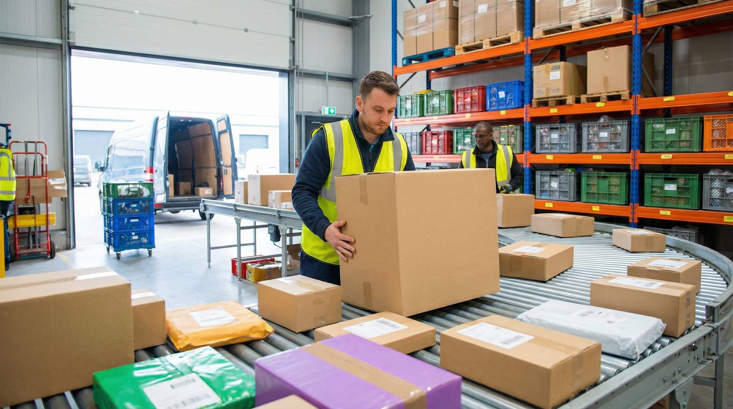 die sendung wird für die verladung ins zustellfahrzeug vorbereitet