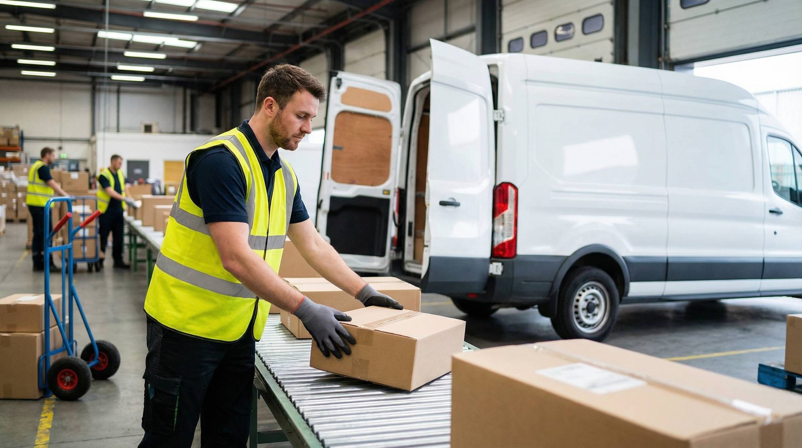 die sendung wird für die verladung ins zustellfahrzeug vorbereitet